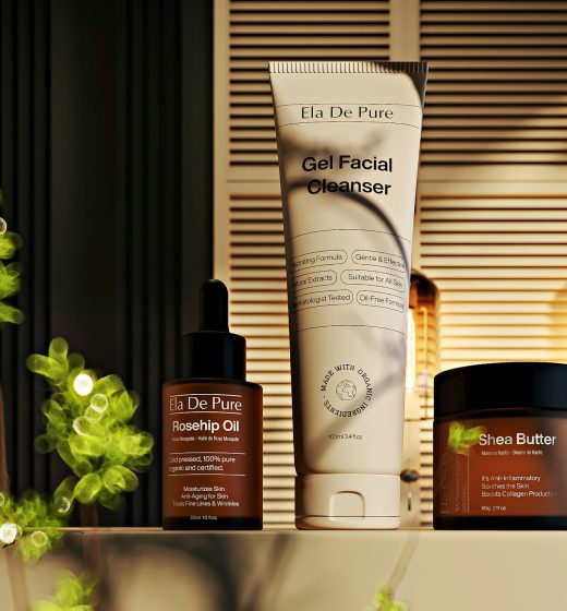 Cleanser, rosehip oil and shea butter from the Promega range